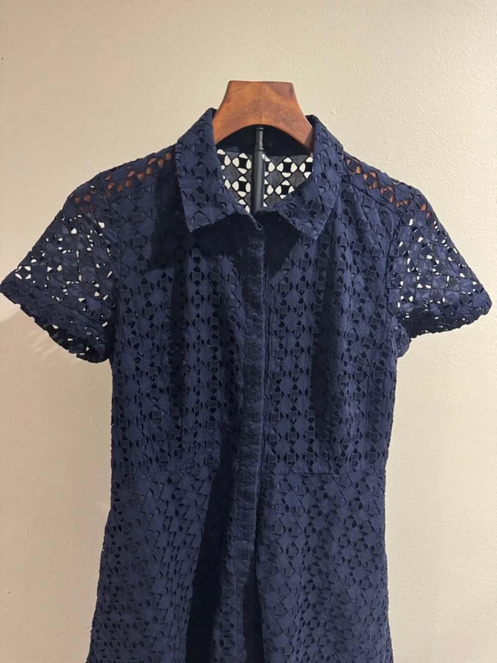 Ann Taylor Navy Eyelet Fit-and-Flare Dress - Picture 4 of 11
